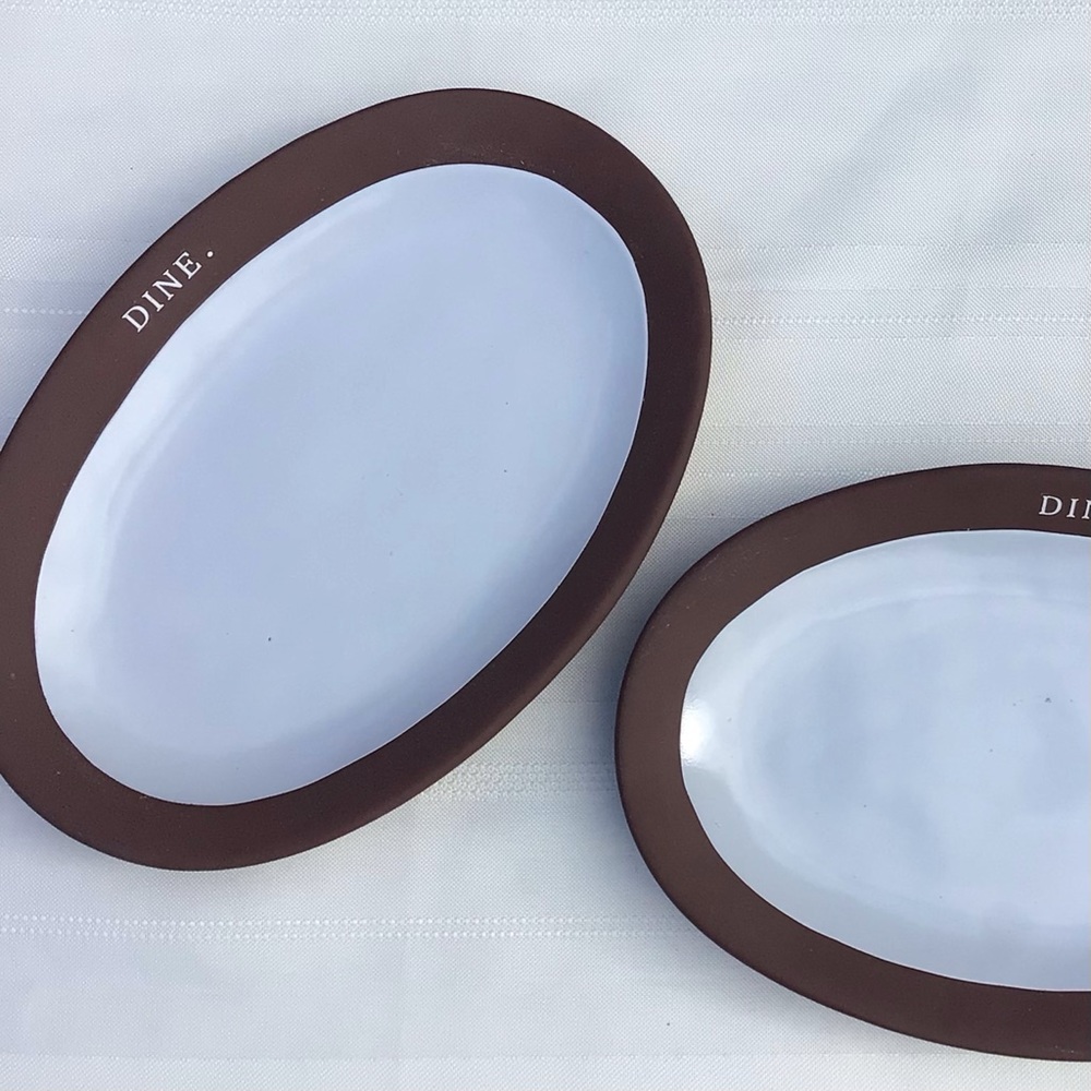 Rae Dunn by Magenta retired vintage chocolate dine serving plate set (2)